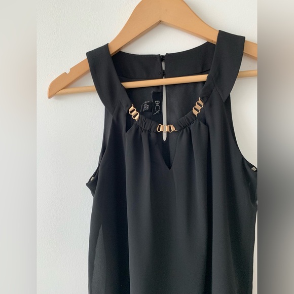 BCX Gold Jewel Beaded Halter Keyhole Neck Sleeveless Tank Blouse Flowy Black XXS - Picture 5 of 9